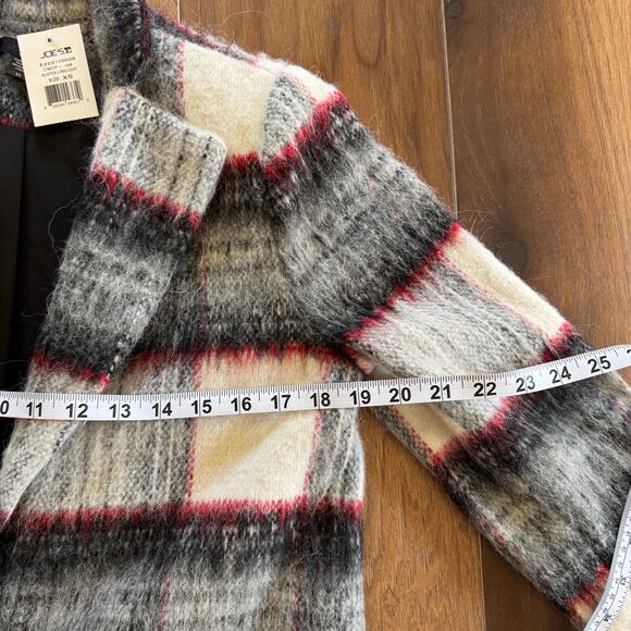 Joe's Jeans Women's Alister Long Wool Blend Coat, Cream/Charcoal Plaid XS NWT - Picture 4 of 6